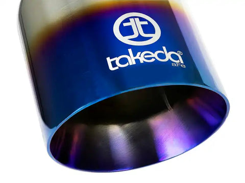 aFe 49T25404-L07 Takeda 304 Stainless Steel Clamp-On Exhaust Tip 2.5in Inlet / 4in Outlet - Blue Flame