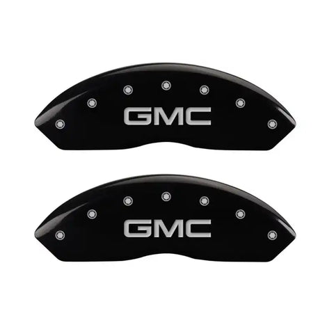 MGP 4 Caliper Covers Engraved Front & Rear GMC Black finish silver ch