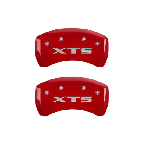 MGP 4 Caliper Covers Engraved Front Cadillac Engraved Rear XTS Red finish silver ch