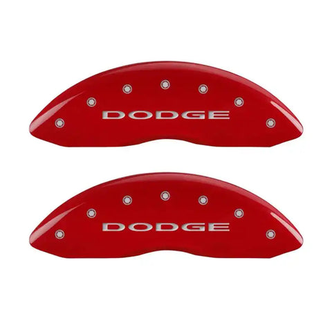 MGP 4 Caliper Covers Engraved Front & Rear With out stripes/Dodge Red finish silver ch