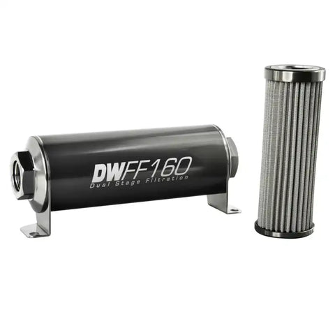 DeatschWerks Stainless Steel 8AN 100 Micron Universal Inline Fuel Filter Housing Kit (160mm)