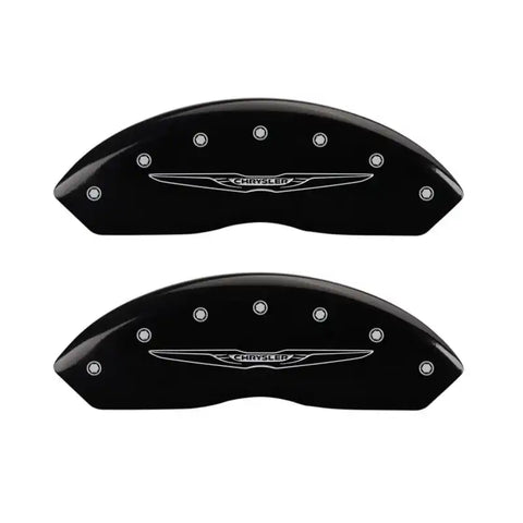 MGP 4 Caliper Covers Engraved Front & Rear Style 2/Chrysler Wing Black finish silver ch