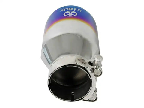 aFe 49T25404-L07 Takeda 304 Stainless Steel Clamp-On Exhaust Tip 2.5in Inlet / 4in Outlet - Blue Flame