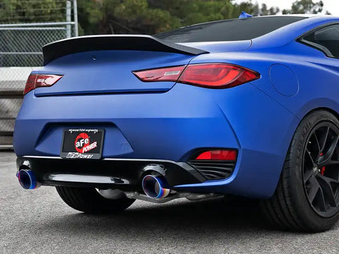 aFe 49-36134NM-L POWER Takeda 2.5in 304 SS CB Exhaust w/ Blue Flame Tips 17-19 Infiniti Q60 V6-3.0L (tt)