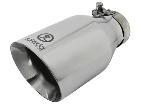 aFe 49T25454-P09 Takeda 304 Stainless Steel Clamp-On Exhaust Tip 2.5in. Inlet / 4.5in. Outlet 9in. L - Polished