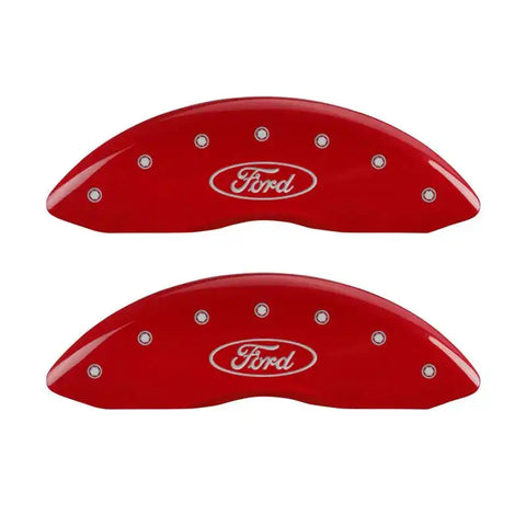 MGP 4 Caliper Covers Engraved Front & Rear Oval logo/Ford Red finish silver ch