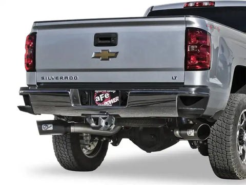 aFe 49-44080-B LARGE Bore HD 4in Dual DPF-Back SS Exhaust w/Black Tip 16-17 GM Diesel Truck V8-6.6L (td) LML