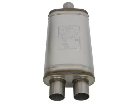 aFe 49M00009 MACHForce XP SS Muffler 2.5in Center Inlet / Dual Outlets 18in L x 9in W 4in H Body