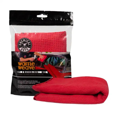 Chemical Guys Waffle Weave Glass & Window Microfiber Towel - 24in x 16in - Red - Case of 48