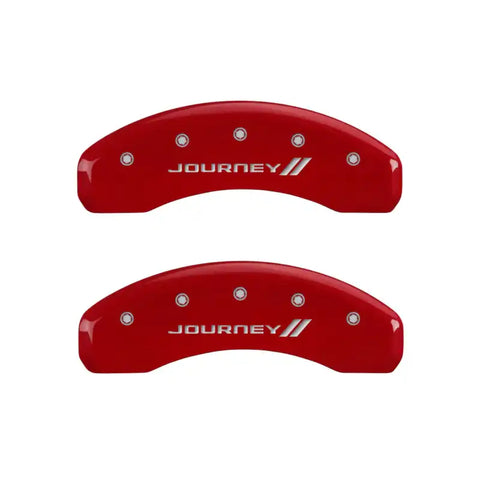 MGP 4 Caliper Covers Engraved Front & Rear With stripes/Journey Red finish silver ch