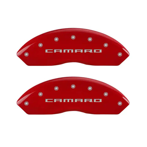 MGP 4 Caliper Covers Engraved Front & Rear Gen 5/Camaro Red finish silver ch
