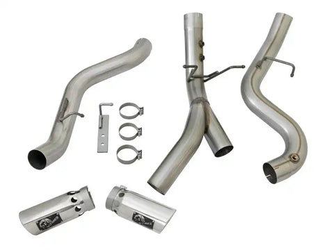 aFe 49-44086-P Large Bore-HD 4in 409-SS DPF-Back Exhaust w/Dual Polished Tips 2017 GM Duramax V8-6.6L (td) L5P