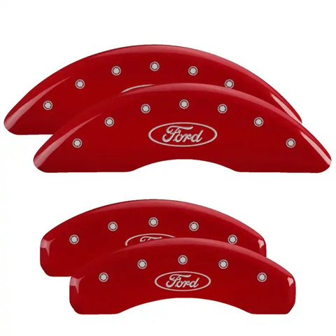MGP 4 Caliper Covers Engraved Front & Rear Oval logo/Ford Red finish silver ch