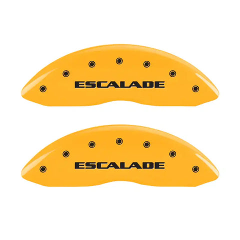 MGP 4 Caliper Covers Engraved Front Escalade Engraved Rear ESV Yellow finish black ch