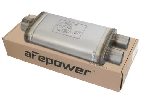 aFe 49M00018 MACHForce XP SS Muffler 3in Center Inlet / 2.5in Dual Outlets 18in L x 9in W x4in H Body