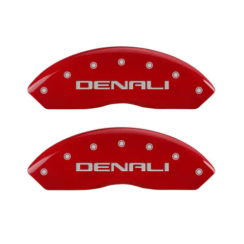 MGP 4 Caliper Covers Engraved Front & Rear Denali Red Finish Silver Char 2019 GMC Arcadia