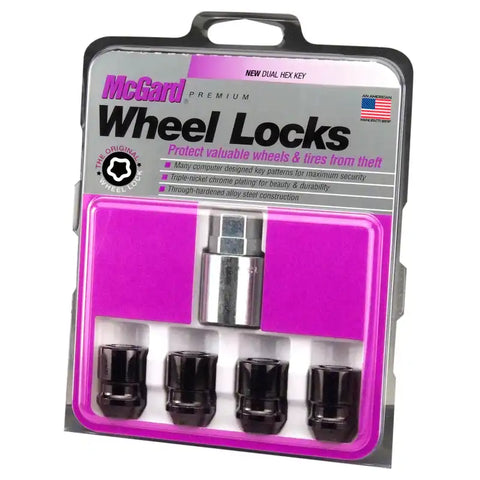 McGard Wheel Lock Nut Set - 4pk. (Cone Seat) 1/2-20 / 3/4 & 13/16 Dual Hex 1.28in. Length Black