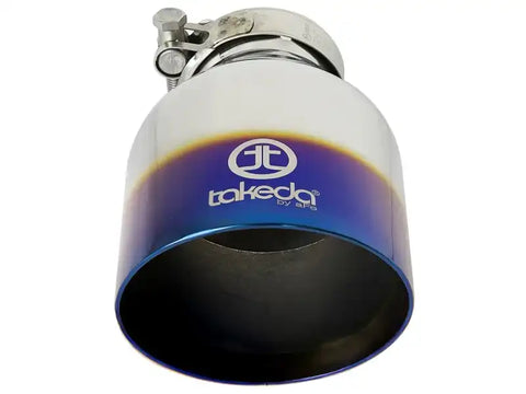 aFe 49T25454-L07 Takeda 304 Stainless Steel Clamp-On Exhaust Tip 2.5in. Inlet / 4.5in. Outlet - Blue Flame