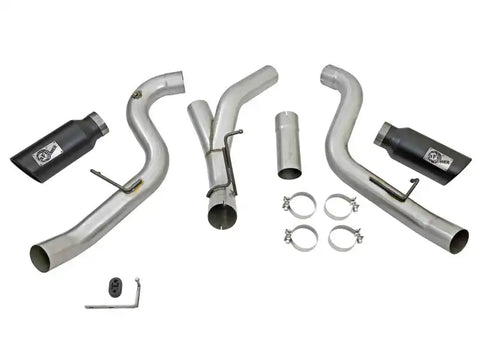 aFe 49-44080-B LARGE Bore HD 4in Dual DPF-Back SS Exhaust w/Black Tip 16-17 GM Diesel Truck V8-6.6L (td) LML