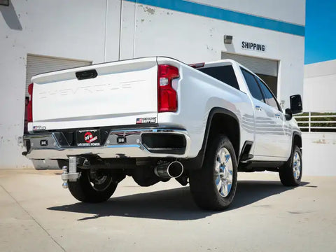 aFe 49-44125-P Large Bore-HD 5 IN 409 SS DPF-Back Exhaust System w/Polished Tip 20-21 GM Truck V8-6.6L