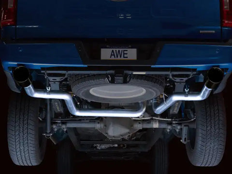 AWE 0FG 21+ Ford F150 Dual Split Rear Cat-Back Exhaust- 5in Diamond Black Tips