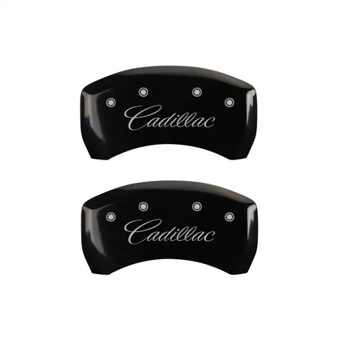 MGP 4 Caliper Covers Engraved F & R Cursive/Cadillac Black Finish Silver Char 2017 Cadillac XT5