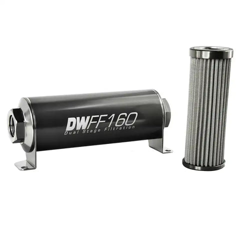 DeatschWerks Stainless Steel 8AN 100 Micron Universal Inline Fuel Filter Housing Kit (160mm)