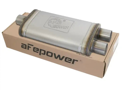 aFe 49M00009 MACHForce XP SS Muffler 2.5in Center Inlet / Dual Outlets 18in L x 9in W 4in H Body