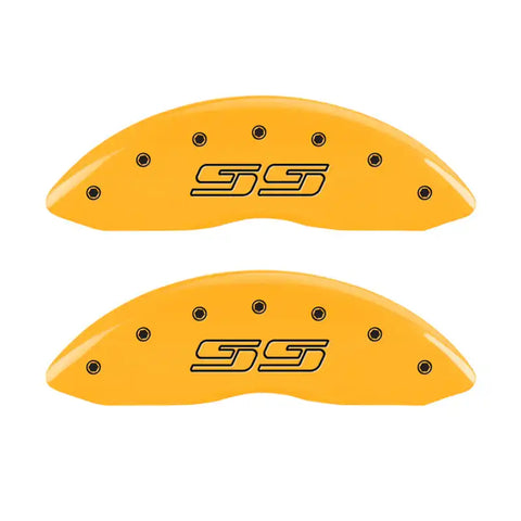 MGP 4 Caliper Covers Engraved Front & Rear Avalanche style/SS Yellow finish black ch