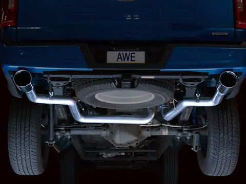 AWE 0FG 21+ Ford F150 Dual Split Rear Exhaust - 5in Chrome Silver Tips