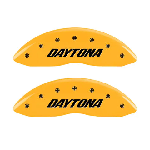 MGP 4 Caliper Covers Engraved Front & Rear Daytona Yellow finish black ch