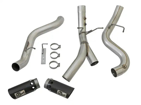 aFe 49-04086-B ATLAS 4in DPF-Back Alum Steel Exhaust System w/Dual Exit Black Tip 2017 GM Duramax 6.6L (td)