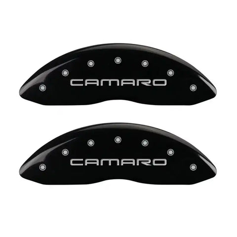 MGP 4 Caliper Covers Engraved Front Gen 4/Camaro Engraved Rear Gen 4/Z28 Black finish silver ch