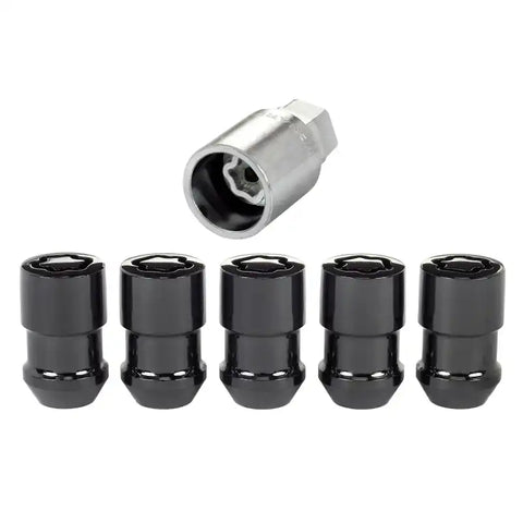 McGard Wheel Lock Nut Set - 5pk. (Cone Seat) 1/2-20 / 3/4 &13/16 Dual Hex 1.46in. Length Black