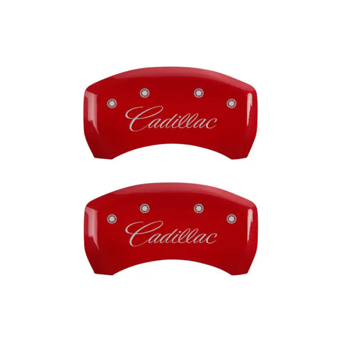 MGP 4 Caliper Covers Engraved Front & Rear Cursive/Cadillac Red Finish Silver Char 2016 Cadillac CT6