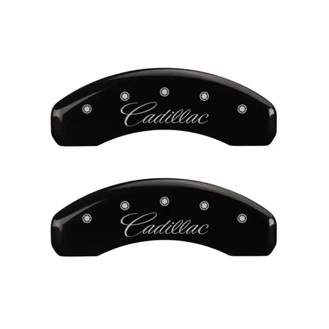 MGP 4 Caliper Covers Engraved Front & Rear Cursive/Cadillac Black finish silver ch