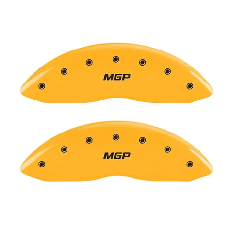 MGP 2 Caliper Covers Engraved Front MGP Yellow Finish Black Char 2005 Chevy Silverado 1500
