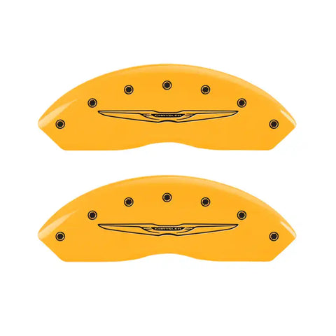 MGP 4 Caliper Covers Engraved Front & Rear Style 2/Chrysler Wing Yellow finish black ch