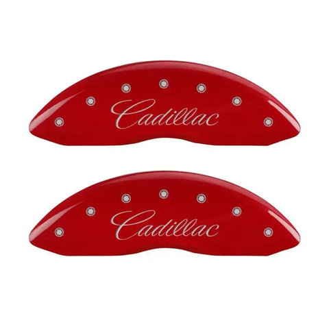 MGP 4 Caliper Covers Engraved Front Cadillac Engraved Rear ATS Red finish silver ch
