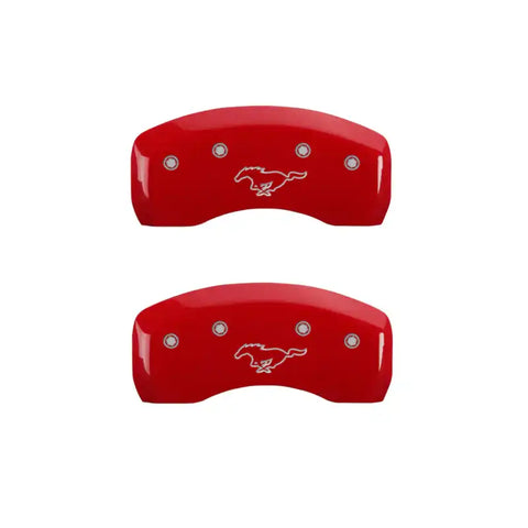 MGP 4 Caliper Covers Engraved Front Mustang Engraved Rear Pony Red finish silver ch