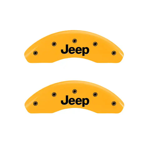 MGP 4 Caliper Covers Engraved Front JEEP Engraved Rear JEEP Grill logo Yellow finish black ch