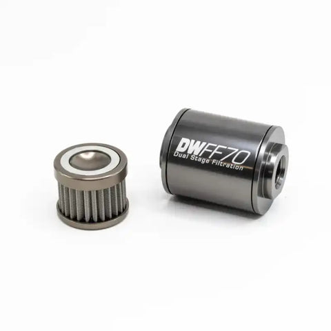 DeatschWerks Stainless Steel 8AN 100 Micron Universal Inline Fuel Filter Housing Kit (70mm)
