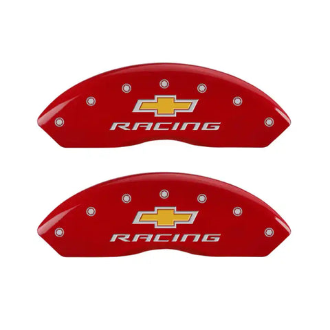 MGP 4 Caliper Covers Engraved Front & Rear Chevy racing Red finish silver ch