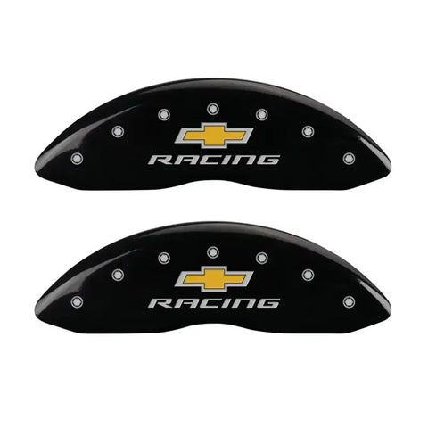 MGP 4 Caliper Covers Engraved Front & Rear Chevy Racing Black Finish Silver Char 2016 Chevrolet SS
