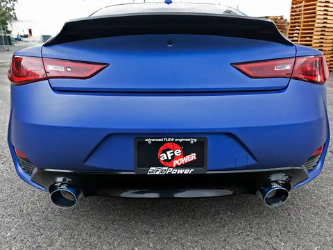 aFe 49-36133NM-L POWER Takeda 2.5in 304 SS Axle-Back Exhaust w/ Blue Flame Tips 17-19 Infiniti Q60 V6-3.0L (tt)