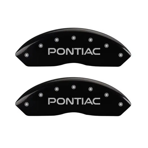 MGP 4 Caliper Covers Engraved Front Pontiac Engraved Rear GXP Black finish silver ch