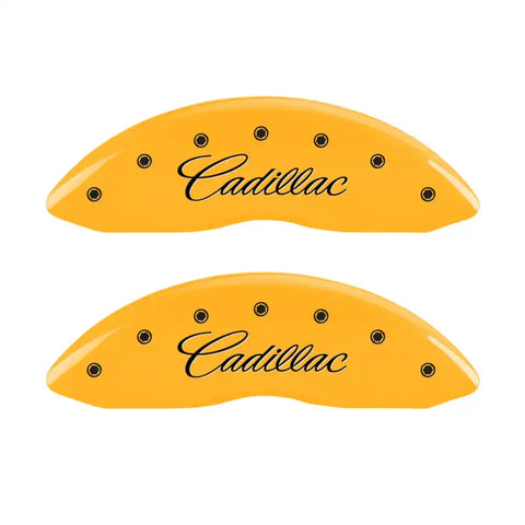 MGP 4 Caliper Covers Engraved F & R Cursive/Cadillac Yellow Finish Black Char 2010 Cadillac SRX