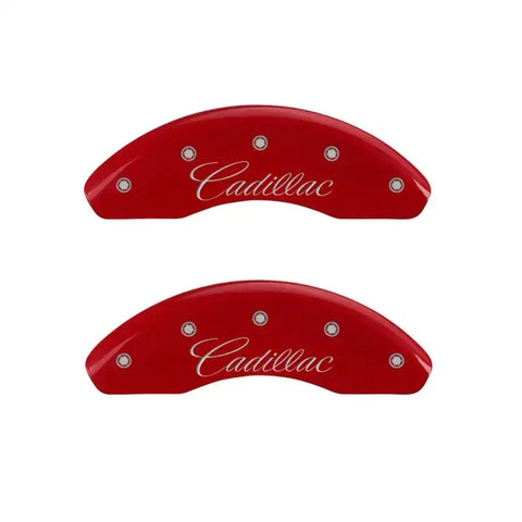 MGP 4 Caliper Covers Engraved Front Cadillac Engraved Rear ATS Red finish silver ch