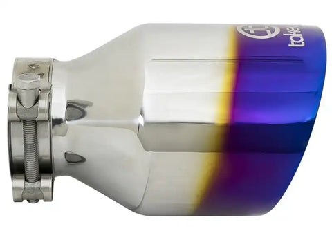 aFe 49T25454-L07 Takeda 304 Stainless Steel Clamp-On Exhaust Tip 2.5in. Inlet / 4.5in. Outlet - Blue Flame