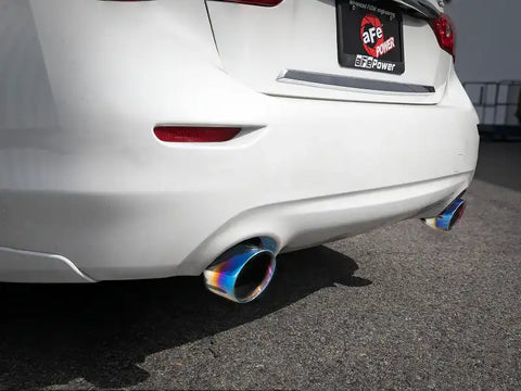 aFe 49-36132NM-L Takeda 2.5in 304 SS Cat-Back Exhaust System w/ Blue Flame Tips 16-18 Infiniti Q50 V6-3.0L (tt)